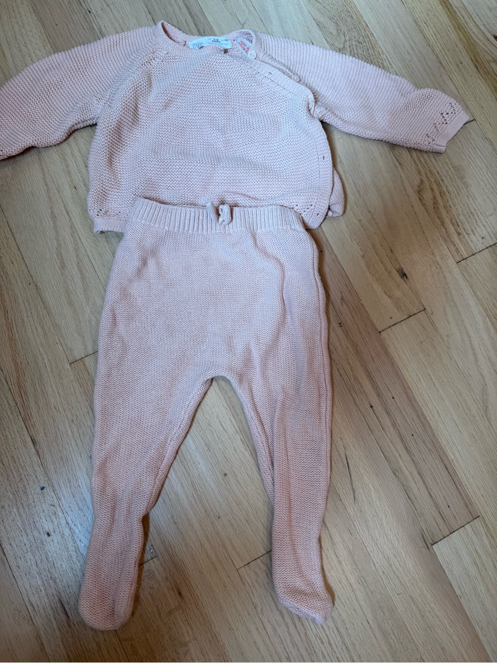 Zara Soft Pink Knit Baby Footie Set